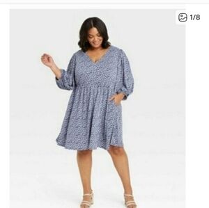 Ava & Viv Womens Size 1X Ditsy Blue Floral Dress